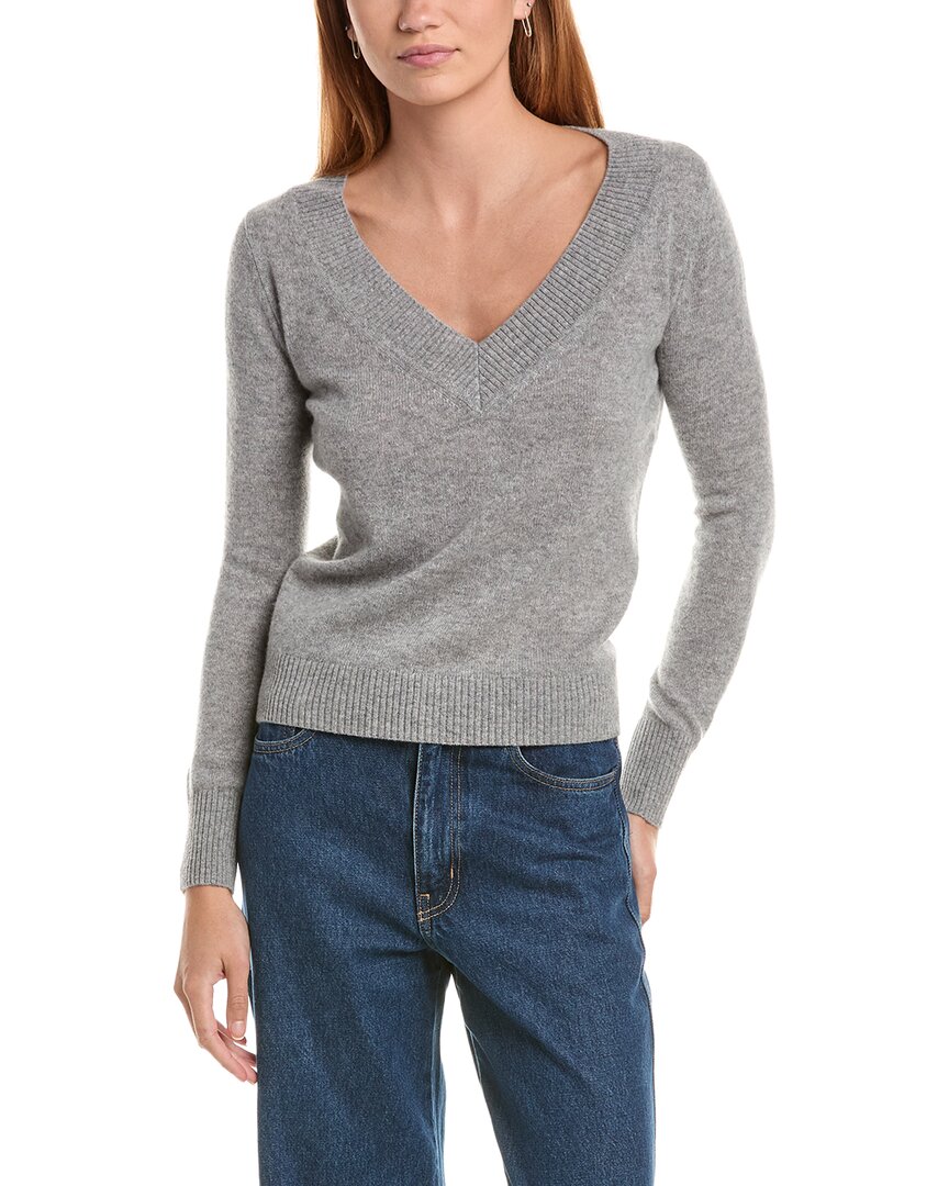 sofiacashmere Sofiacashmere Deep Wide Trim V-Neck 100% Cashmere Sweater