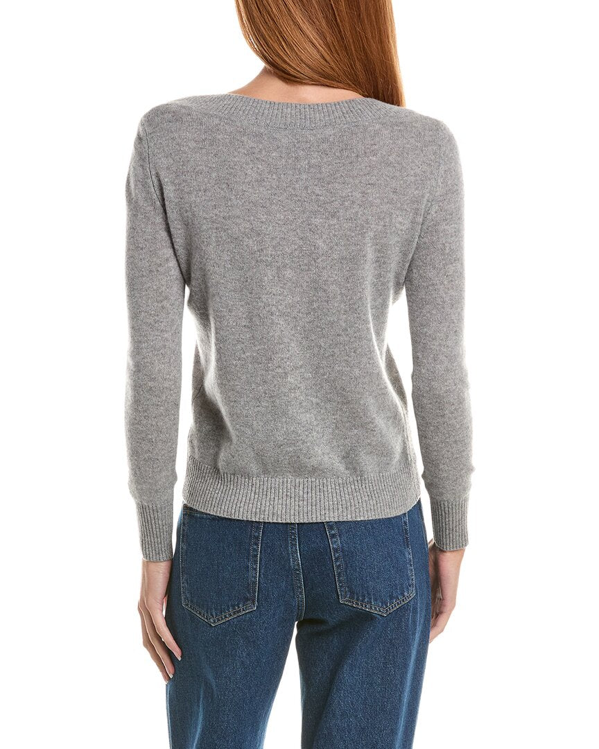 sofiacashmere Sofiacashmere Deep Wide Trim V-Neck 100% Cashmere Sweater