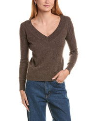 sofiacashmere Sofiacashmere Deep Wide Trim V-Neck 100% Cashmere Sweater