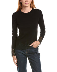 sofiacashmere Sofiacashmere Lace Inset Hem Wool & Cashmere-Blend Sweater