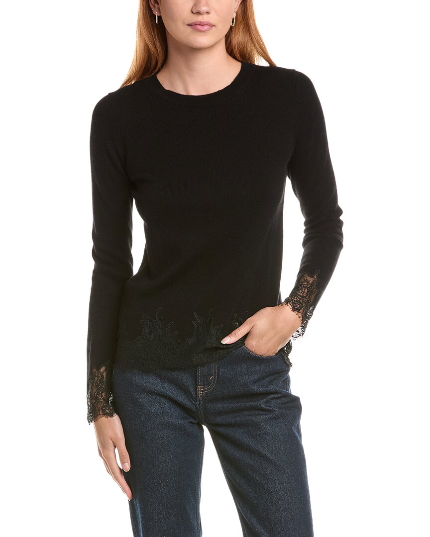 sofiacashmere Sofiacashmere Lace Inset Hem Wool & Cashmere-Blend Sweater