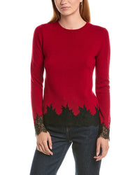 Sofiacashmere Lace Inset Hem Wool & Cashmere-Blend Sweater