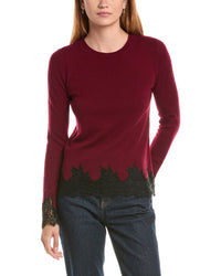 Sofiacashmere Lace Inset Hem Wool & Cashmere-Blend Sweater