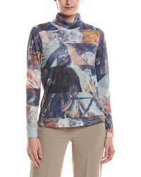 Picadilly Picadilly Mock Neck Printed Mesh Top