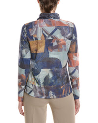 Picadilly Picadilly Mock Neck Printed Mesh Top