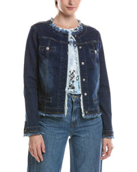 Picadilly Collarless Frayed Edge Denim Jacket
