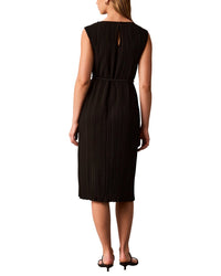 Calvin Klein Belted Pleated Boat Neck Midi Dress