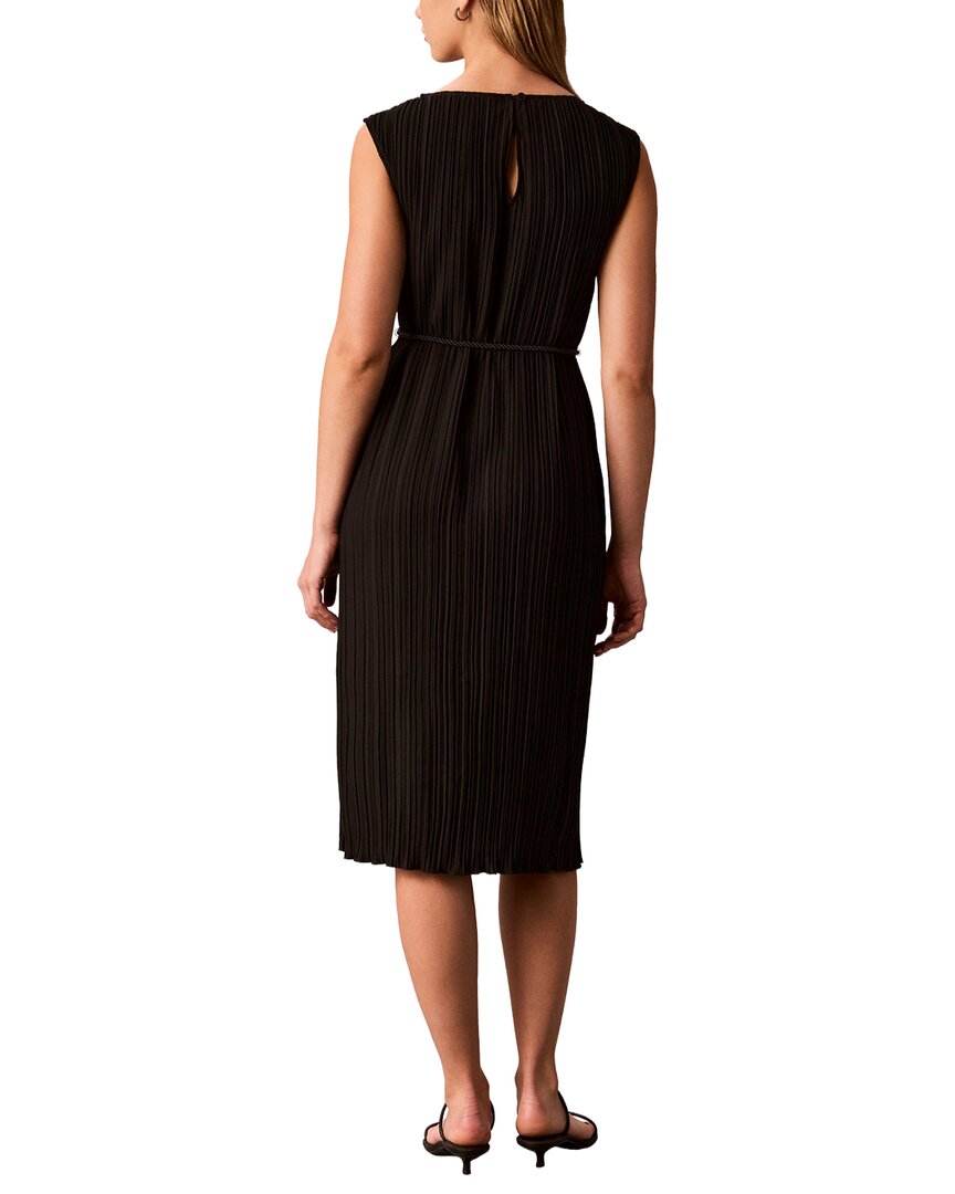 Calvin Klein Belted Pleated Boat Neck Midi Dress