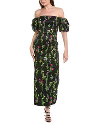 Milly Nira Bloom Embroidery Off The Shoulder Maxi Dress