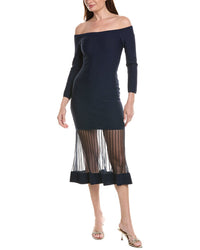 Milly Off The Shoulder Sheer Knit Midi Dress