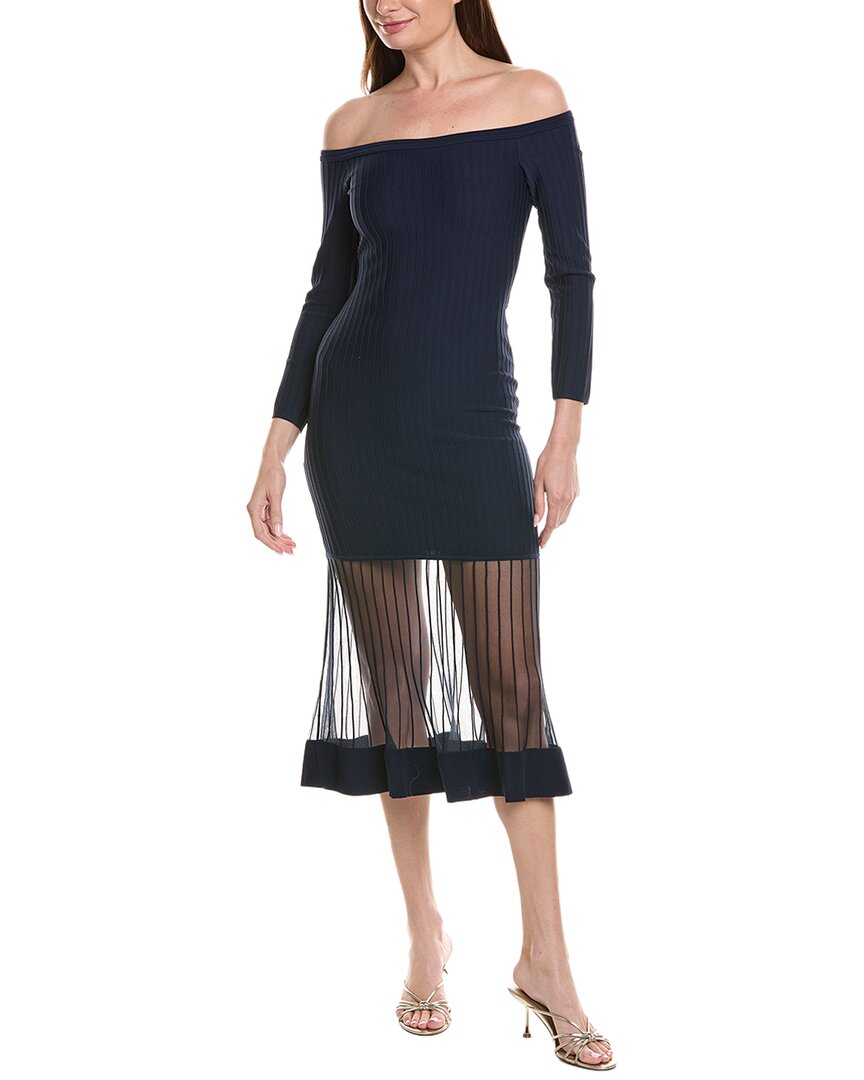 Milly Off The Shoulder Sheer Knit Midi Dress