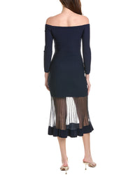 Milly Off The Shoulder Sheer Knit Midi Dress
