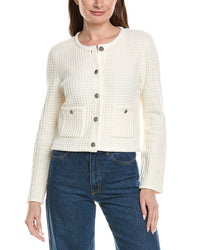 Milly Sade Textured Crewneck Wool-Blend Cardigan