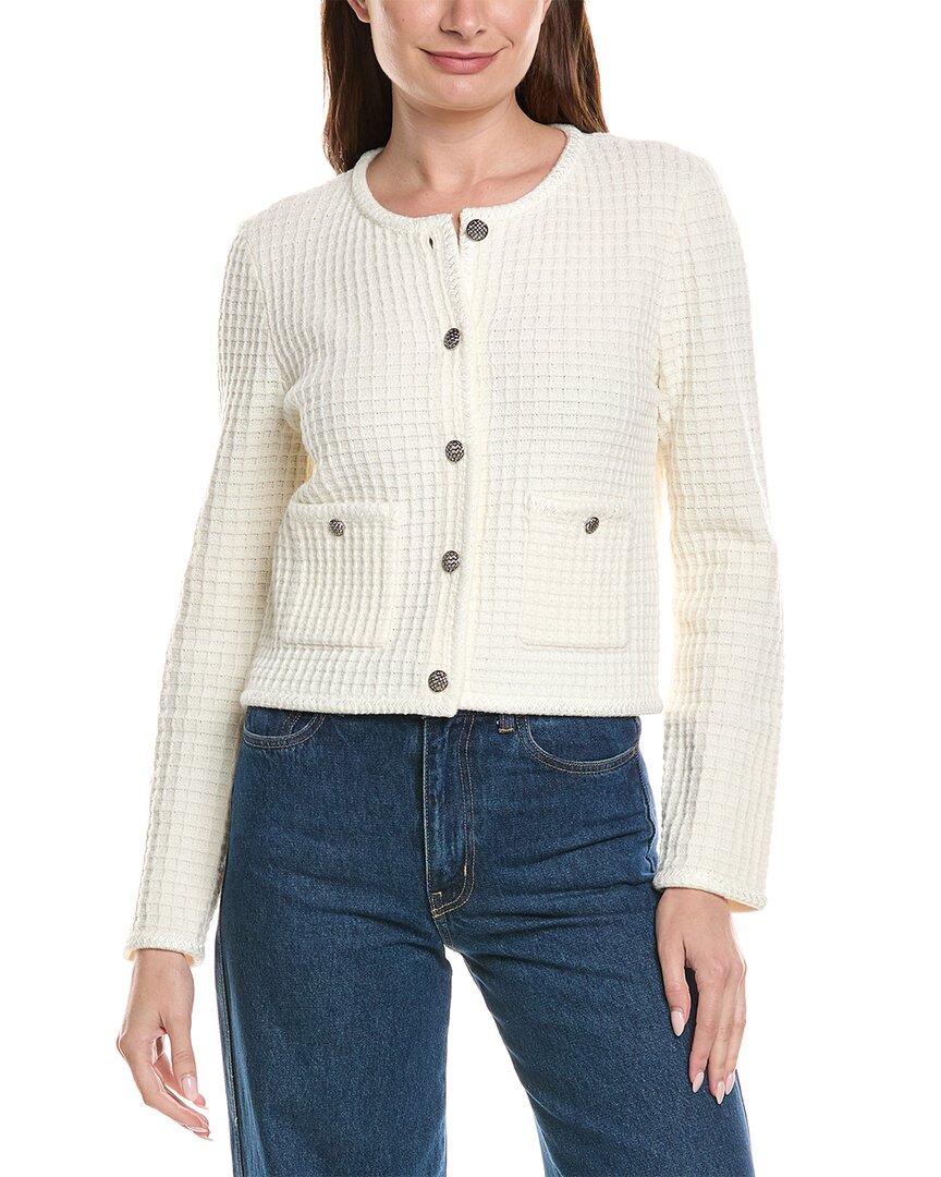 Milly Sade Textured Crewneck Wool-Blend Cardigan
