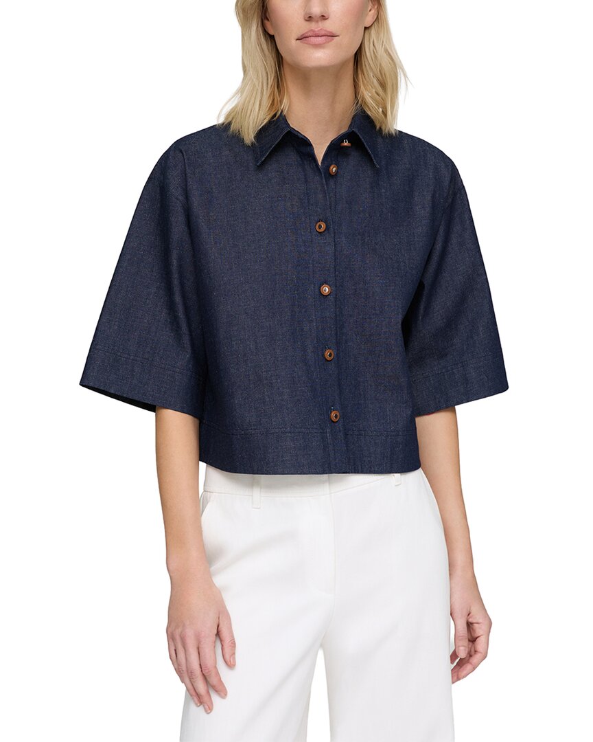 Lafayette 148 New York Button Front Cropped Shirt