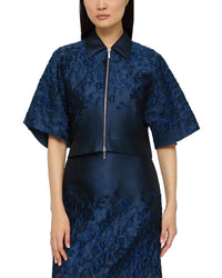 Lafayette 148 New York Zip Front Cropped Silk-Blend Jacket