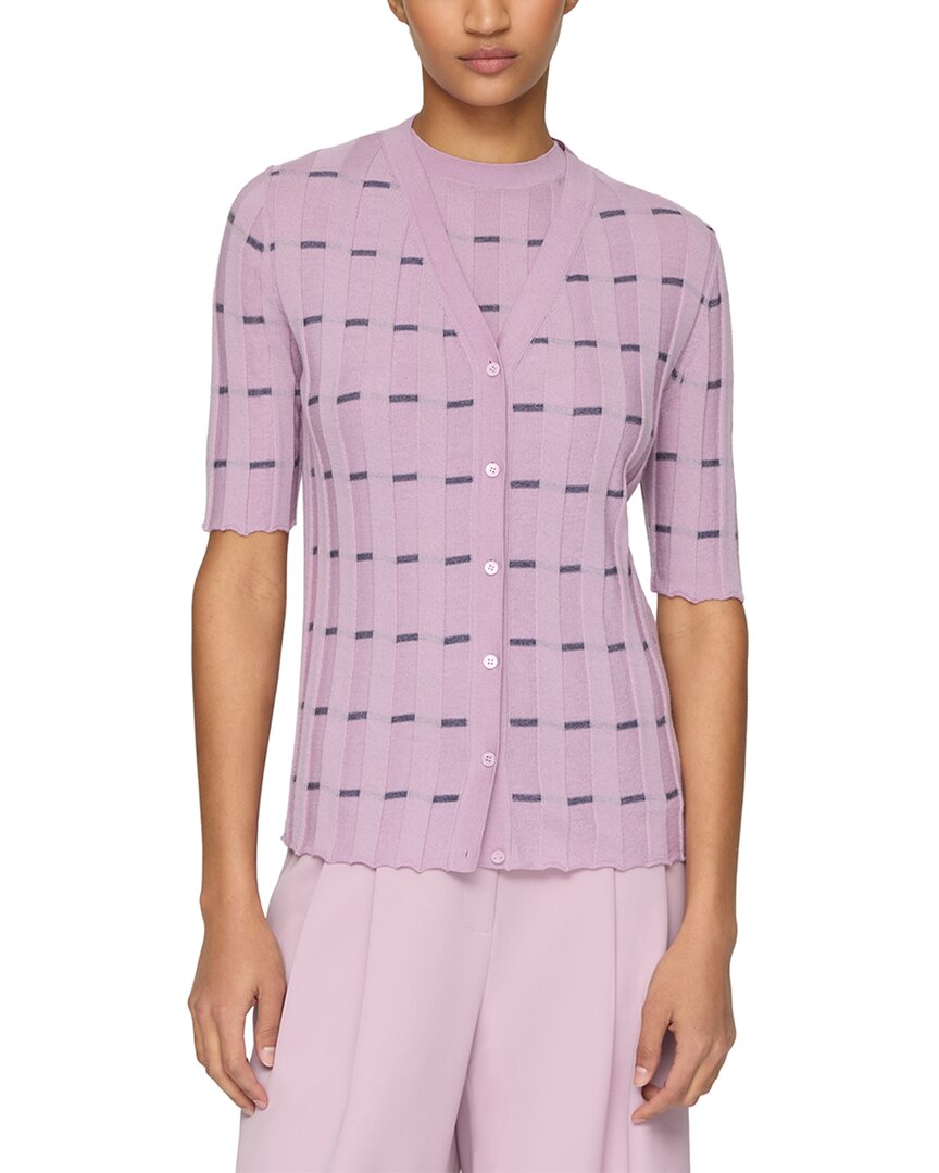 Lafayette 148 New York Plaited Ribbed Stripe Cashmere Cardigan