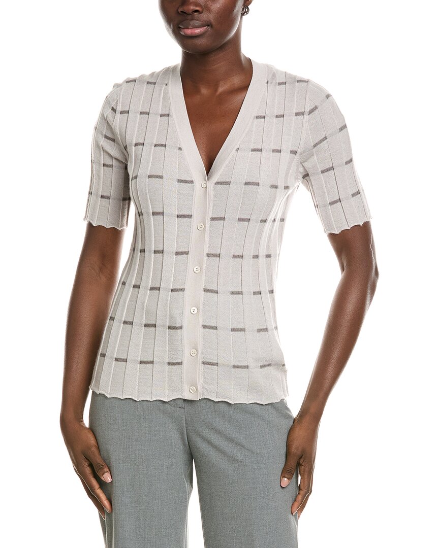 Lafayette 148 New York Plaited Ribbed Stripe Cashmere Cardigan