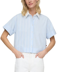 Lafayette 148 New York Contrast Collar Button Front Blouse