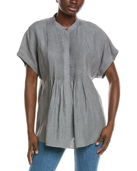 Lafayette 148 New York Pintuck Linen Bib Blouse