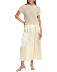 English Factory Satin Contrast Mixed Media Midi Dress