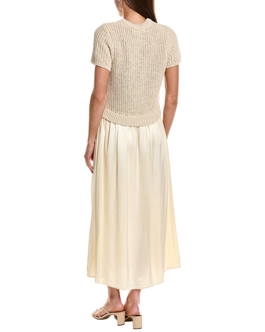 English Factory Satin Contrast Mixed Media Midi Dress