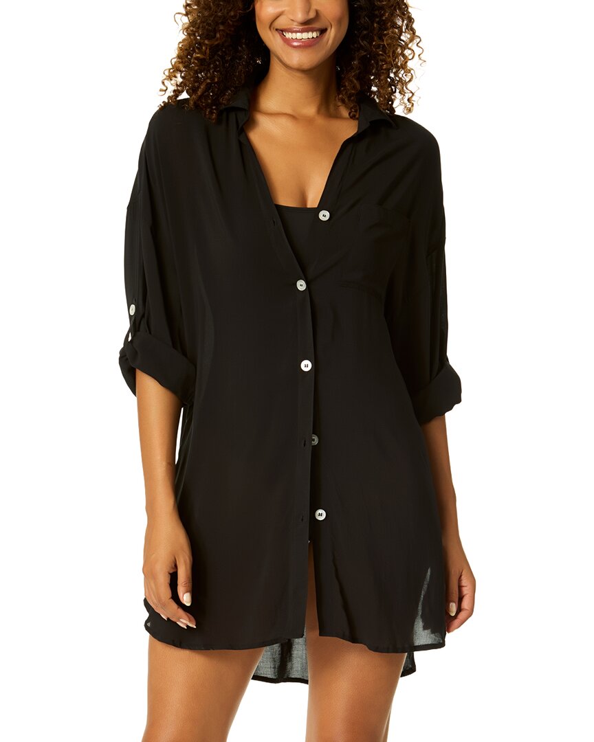 Anne Cole Mid Length Shirttail Button Down Top