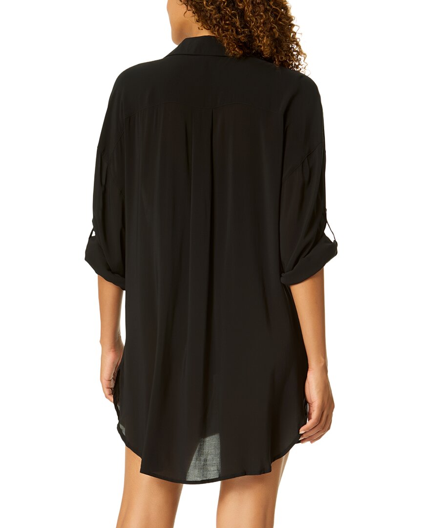 Anne Cole Mid Length Shirttail Button Down Top