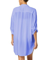 Anne Cole Mid Length Shirttail Button Down Top