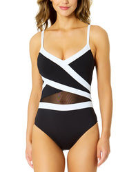 Anne Cole Cross Over Colorblock Mesh One-Piece