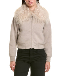 Hannah Rose Merino Wool Lamb Collar Bomber Jacket