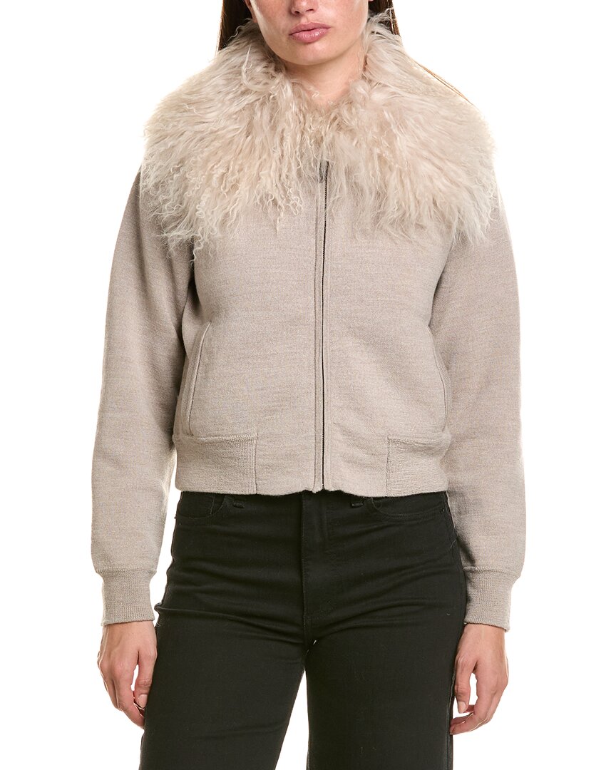Hannah Rose Merino Wool Lamb Collar Bomber Jacket
