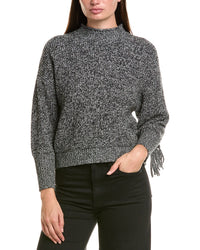 Hannah Rose Merino Wool Marled Fringe Mock Neck Sweater