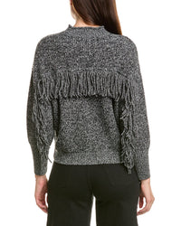 Hannah Rose Merino Wool Marled Fringe Mock Neck Sweater
