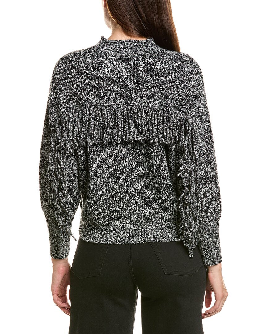 Hannah Rose Merino Wool Marled Fringe Mock Neck Sweater