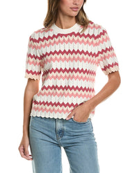 Adrianna Papell Chevron Striped Crewneck Pullover