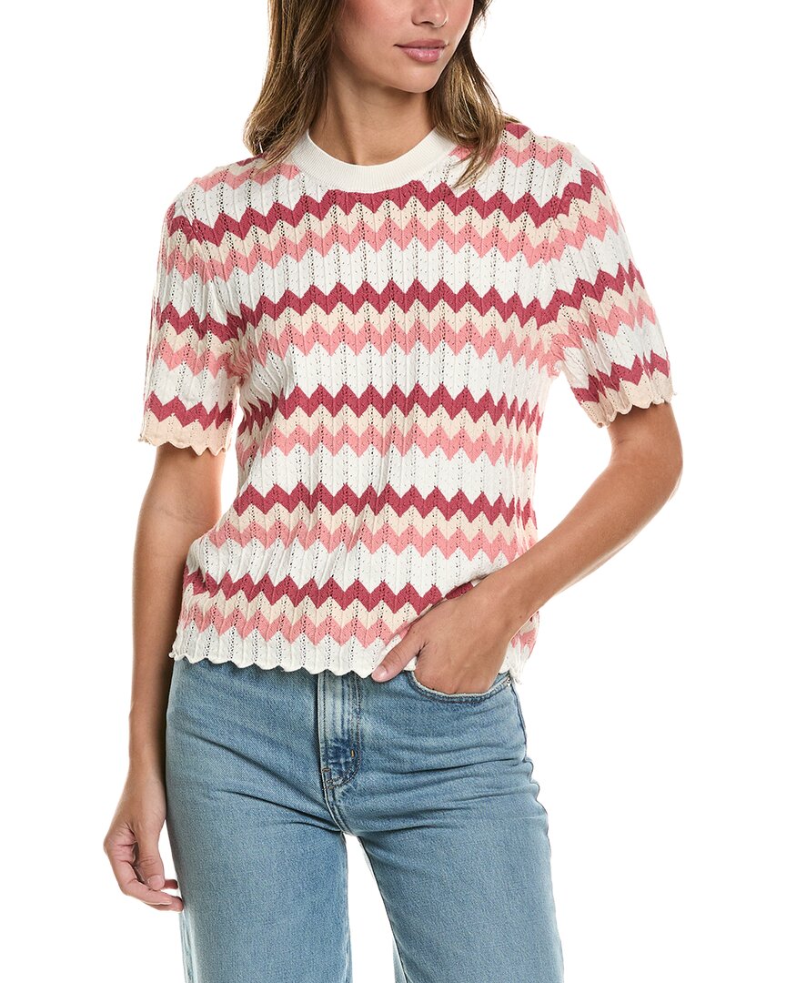 Adrianna Papell Chevron Striped Crewneck Pullover