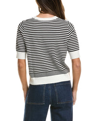 Adrianna Papell Crewneck Button Down Striped Textured Cardigan