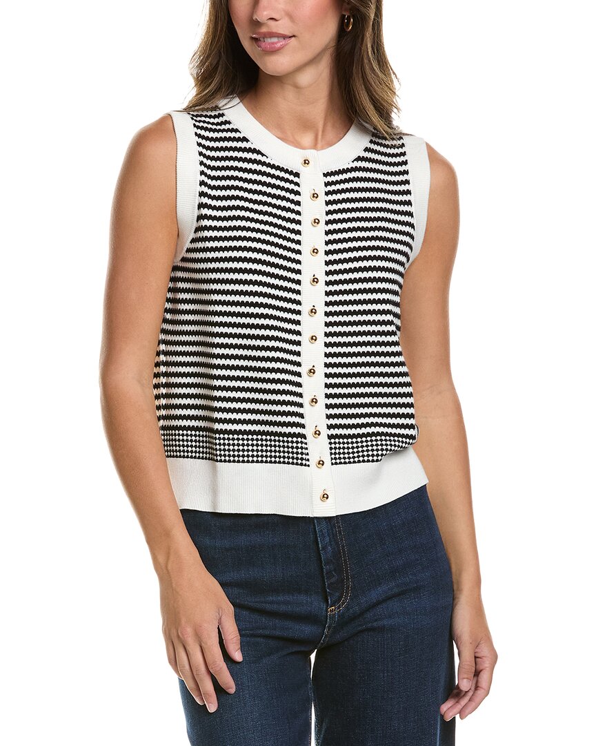 Adrianna Papell Crewneck Striped Button Front Cardigan