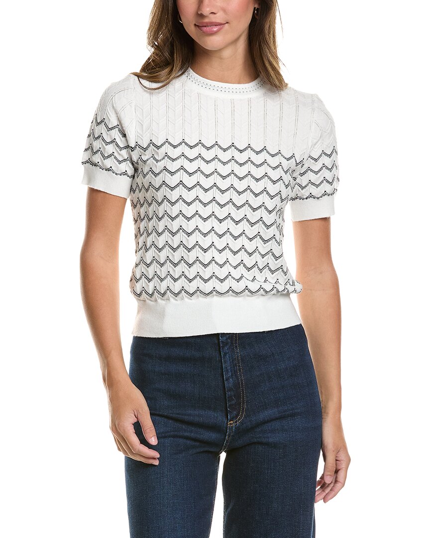 Adrianna Papell Crewneck Striped Pointelle Sweater