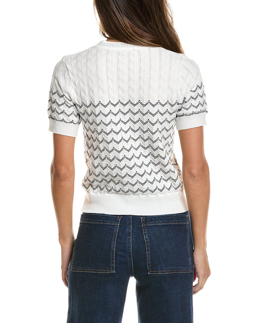 Adrianna Papell Crewneck Striped Pointelle Sweater