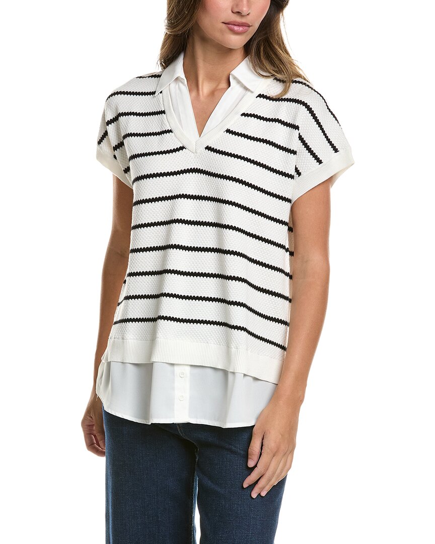 Adrianna Papell Drop Shoulder Textured Stripe Twofer Sweater