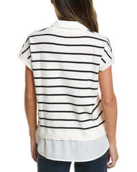 Adrianna Papell Drop Shoulder Textured Stripe Twofer Sweater