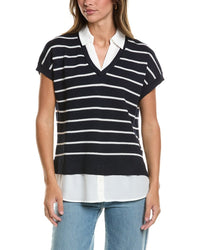 Adrianna Papell Adrianna Papell Drop Shoulder Textured Stripe Twofer Sweater