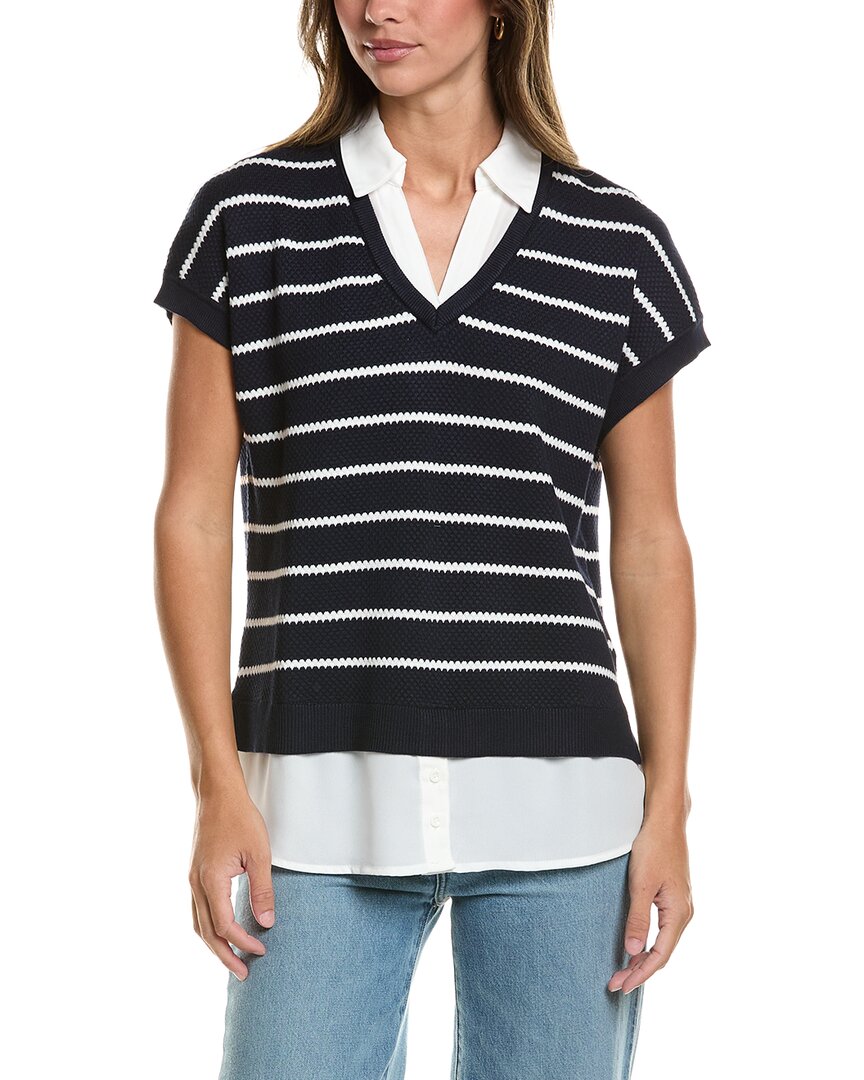 Adrianna Papell Adrianna Papell Drop Shoulder Textured Stripe Twofer Sweater