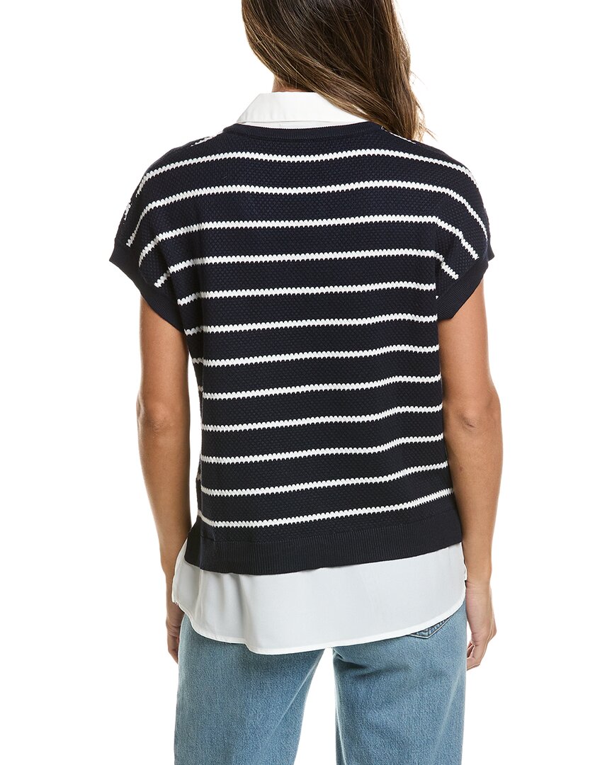Adrianna Papell Adrianna Papell Drop Shoulder Textured Stripe Twofer Sweater