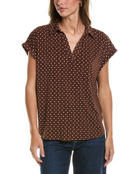 Adrianna Papell Adrianna Papell Printed Open V Collar Knit Moss Crepe Top