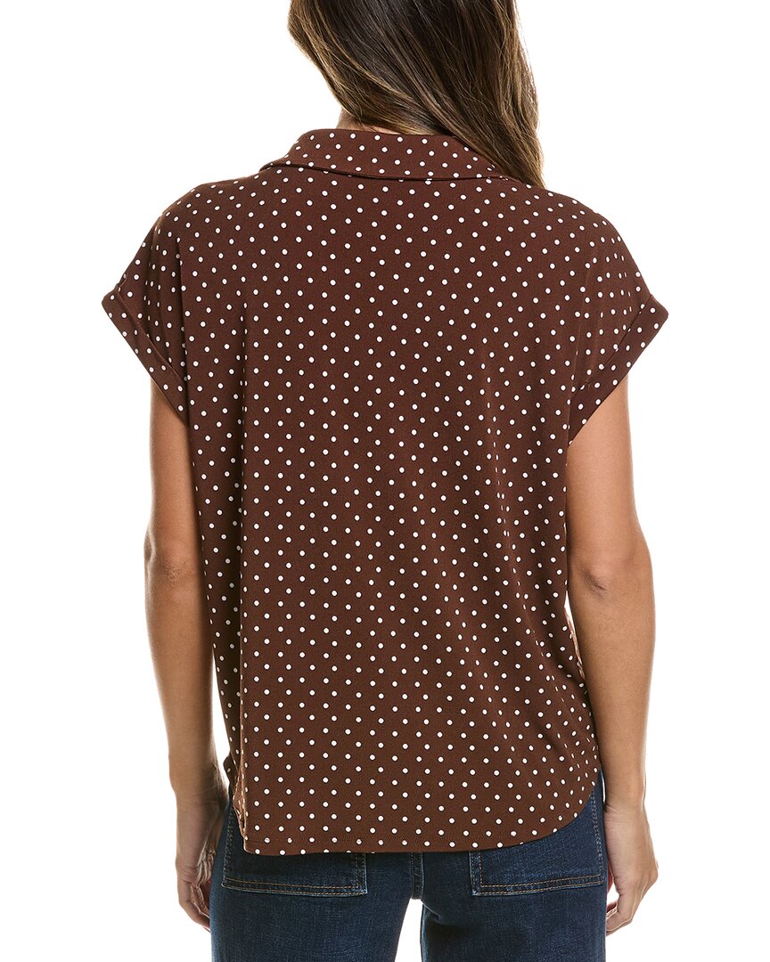 Adrianna Papell Adrianna Papell Printed Open V Collar Knit Moss Crepe Top