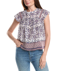 Elie Elie Tahari T Tahari Smocked Trim Woven Blouse