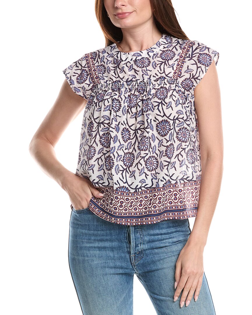 Elie Elie Tahari T Tahari Smocked Trim Woven Blouse